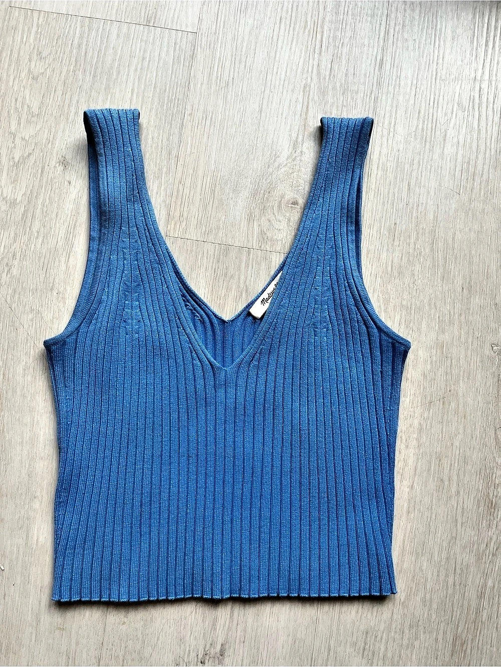 Madewell Ribbed V-Neck Tank Top in Blue Sz Medium